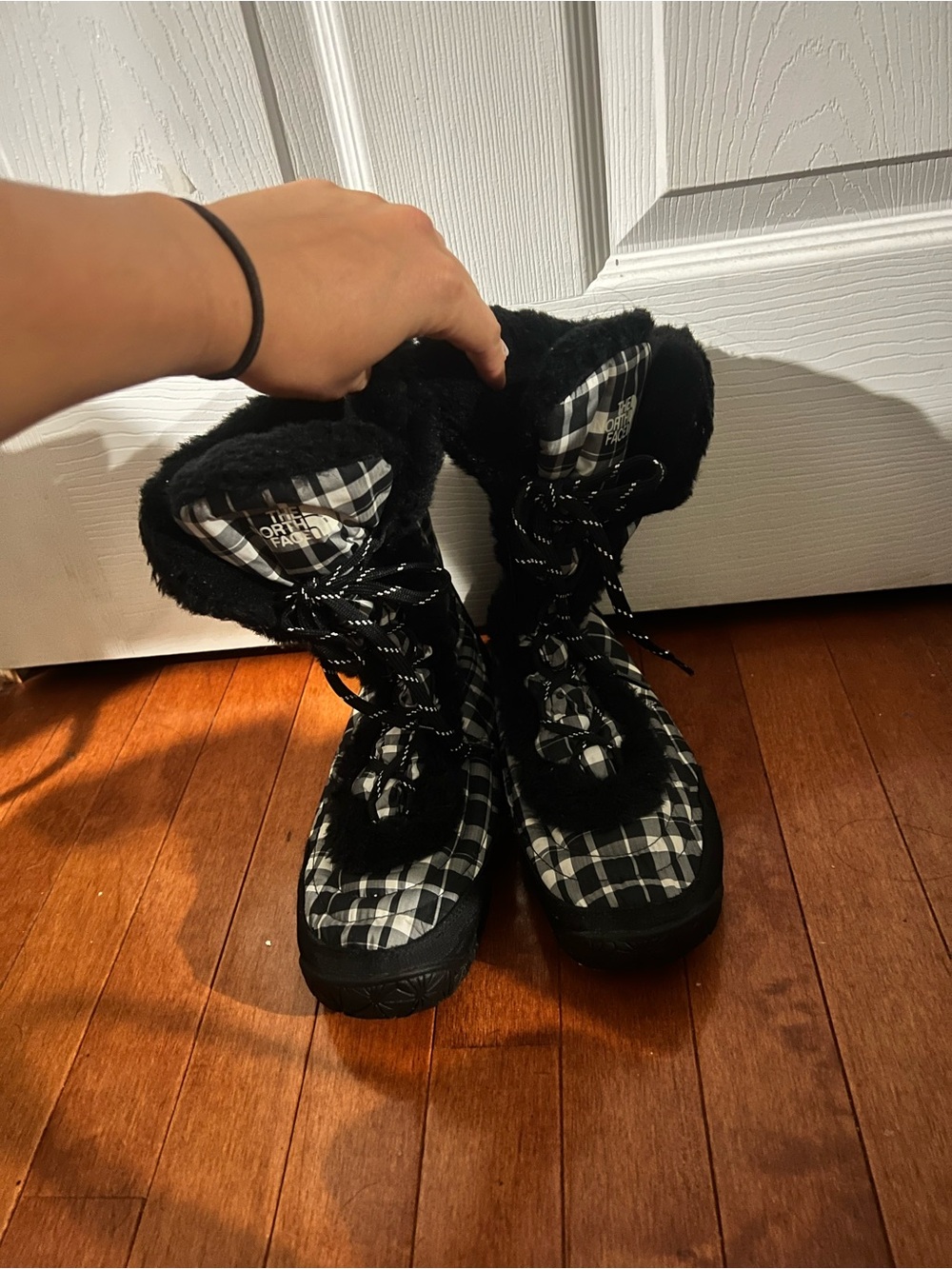 The North Face Black & White Plaid Women's Winter Boots